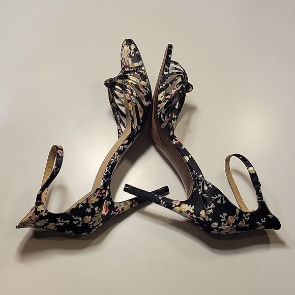 WHO WHAT WEAR HIGH HEEL STILETTOS ANKLE STRAP FLORAL PRINT OPEN TOE SANDAL - Picture 10 of 15